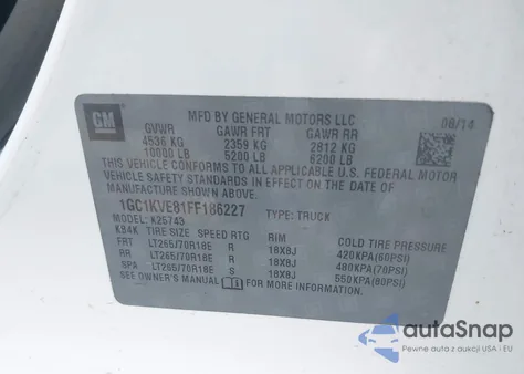 2015 Chevrolet Silverado 2500Hd Lt from USA, damaged, VIN 1GC1KVE81FF186227